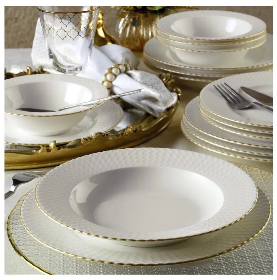 Jedálenská súprava 24 ks biela/zlatá/porcelán