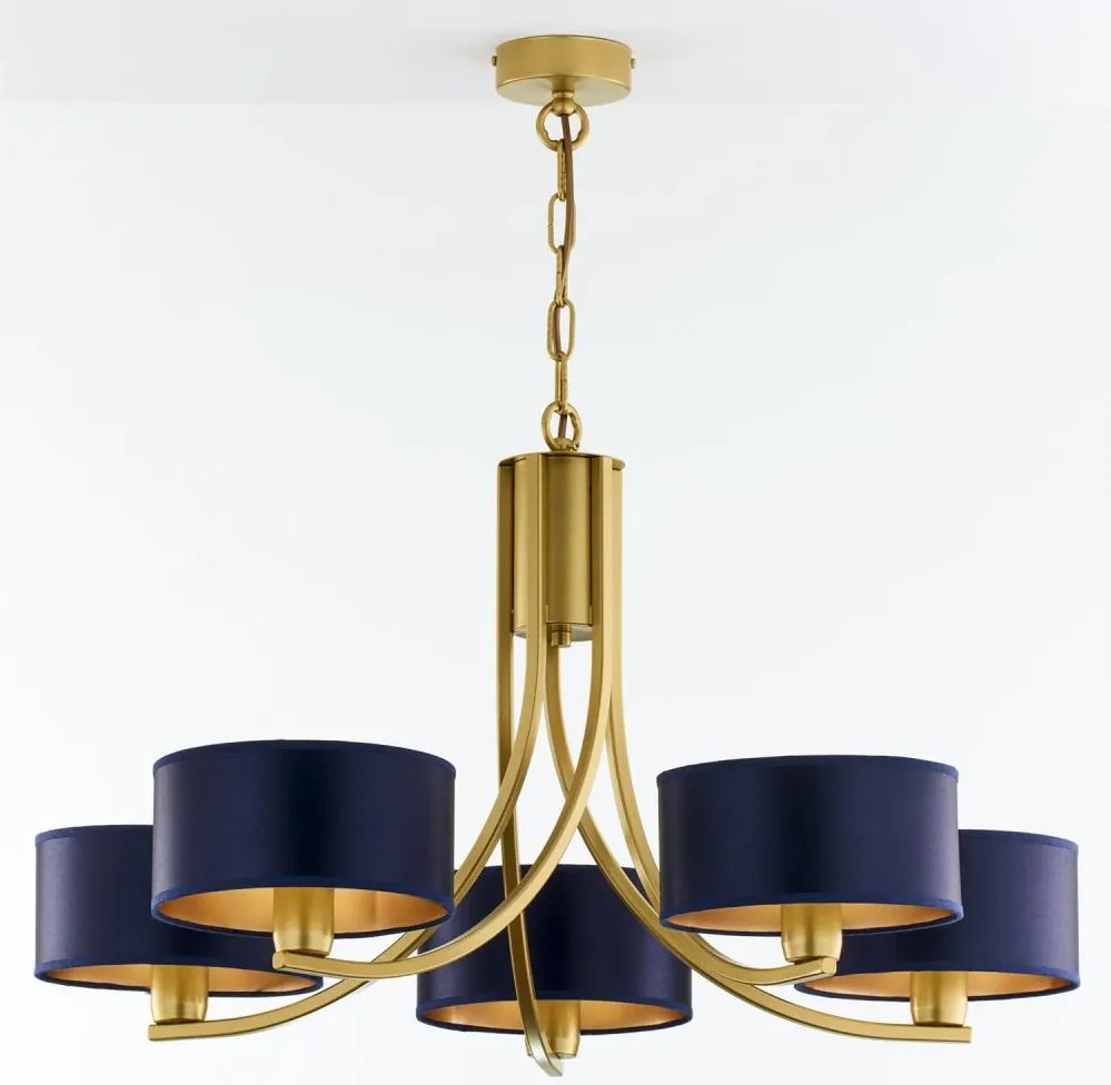 Jupiter 2094 - Závesný luster na reťazi ARTHUR 5xE27/15W/230V modrá/zlatá