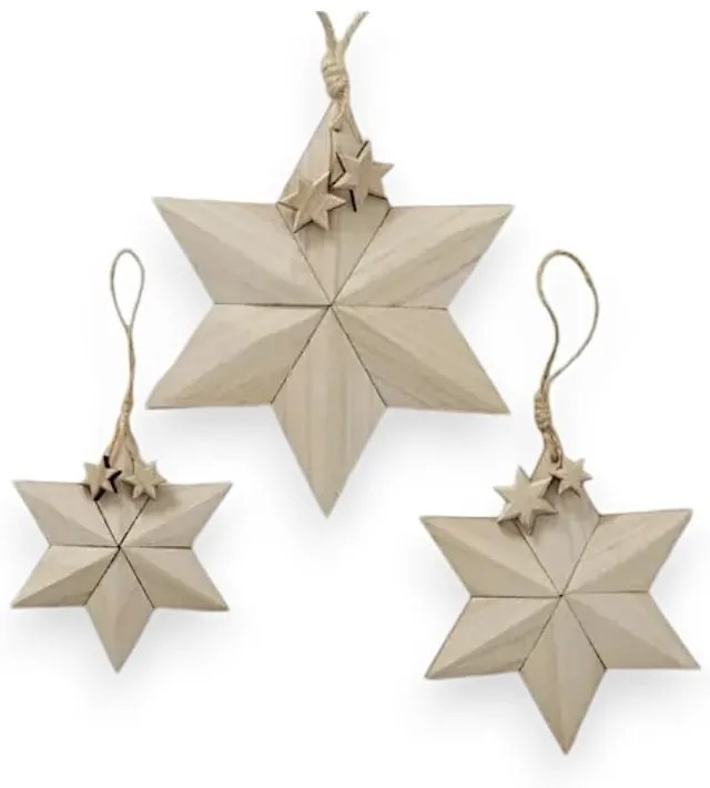 Súprava 3 závesných vianočných dekorácií z dreva paulownia Boltze Carmea