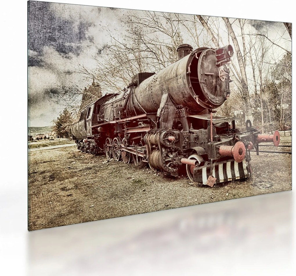 Historický sklenený obraz lokomotívy (70x50 cm)