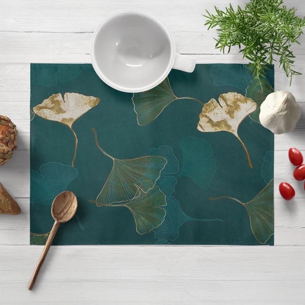 Biante Bavlnené prestieranie na stôl Sandra SA-428 Ginkgo listy na petrolejovom 30x40 cm