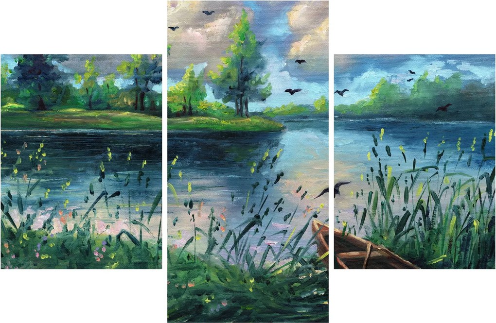 Obraz - Olejomaľba, Letný podvečer pri jazere (90x60 cm)