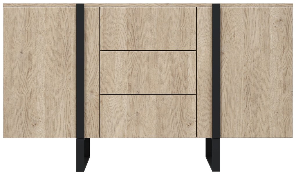 Dvojdverová komoda Verica 150 cm so zásuvkami - dub biszkoptový / čierne nohy