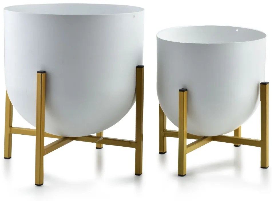 Súprava 2 kvetináčov na stojane SWEN I biela