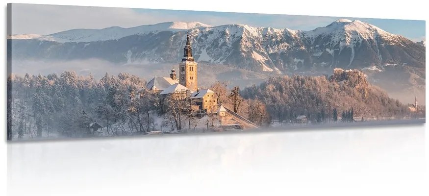 Obraz kostol pri jazere Bled v Slovinsku