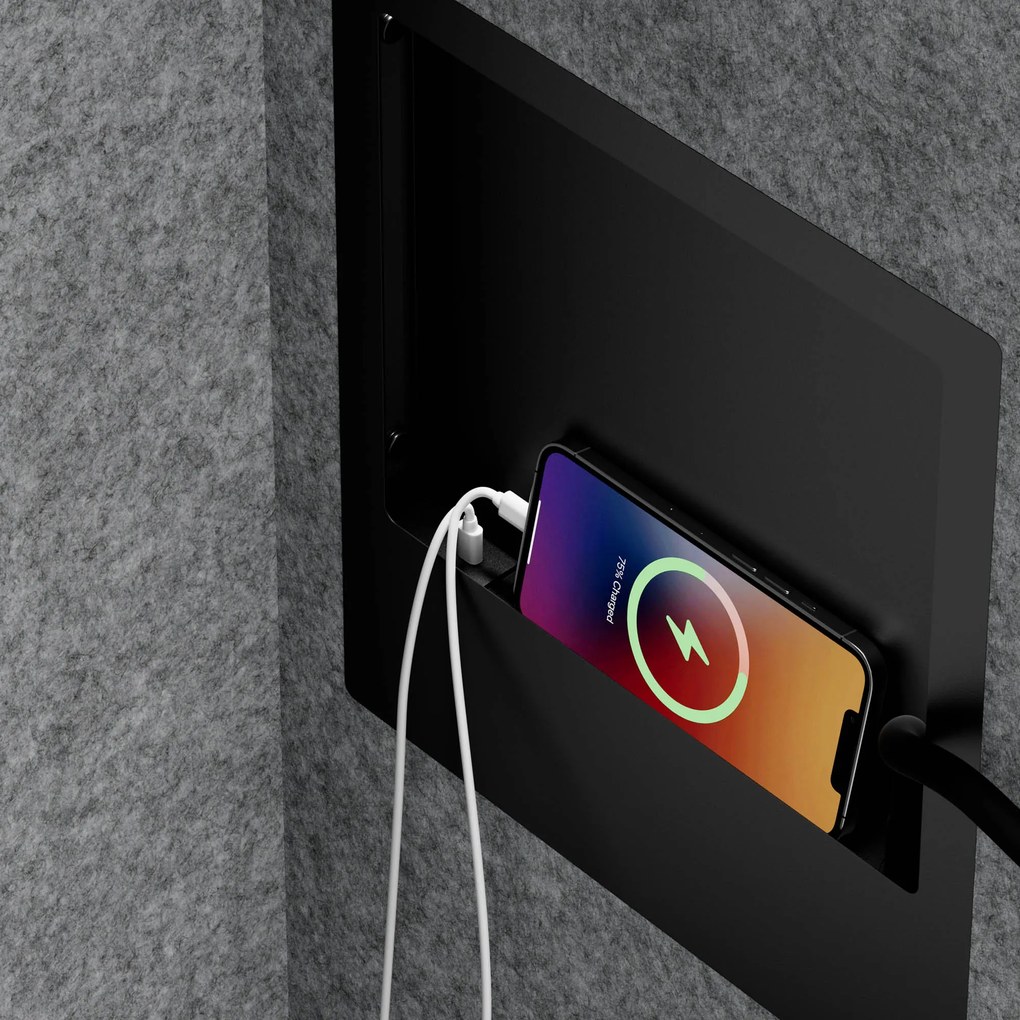 Akustická kabína SALLY MentalBox 1150 mm – čierny korpus, sivé sedadlo