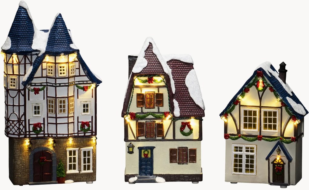 Vianočné LED dekorácie's časovačom Fibre-optic Houses, 3 ks