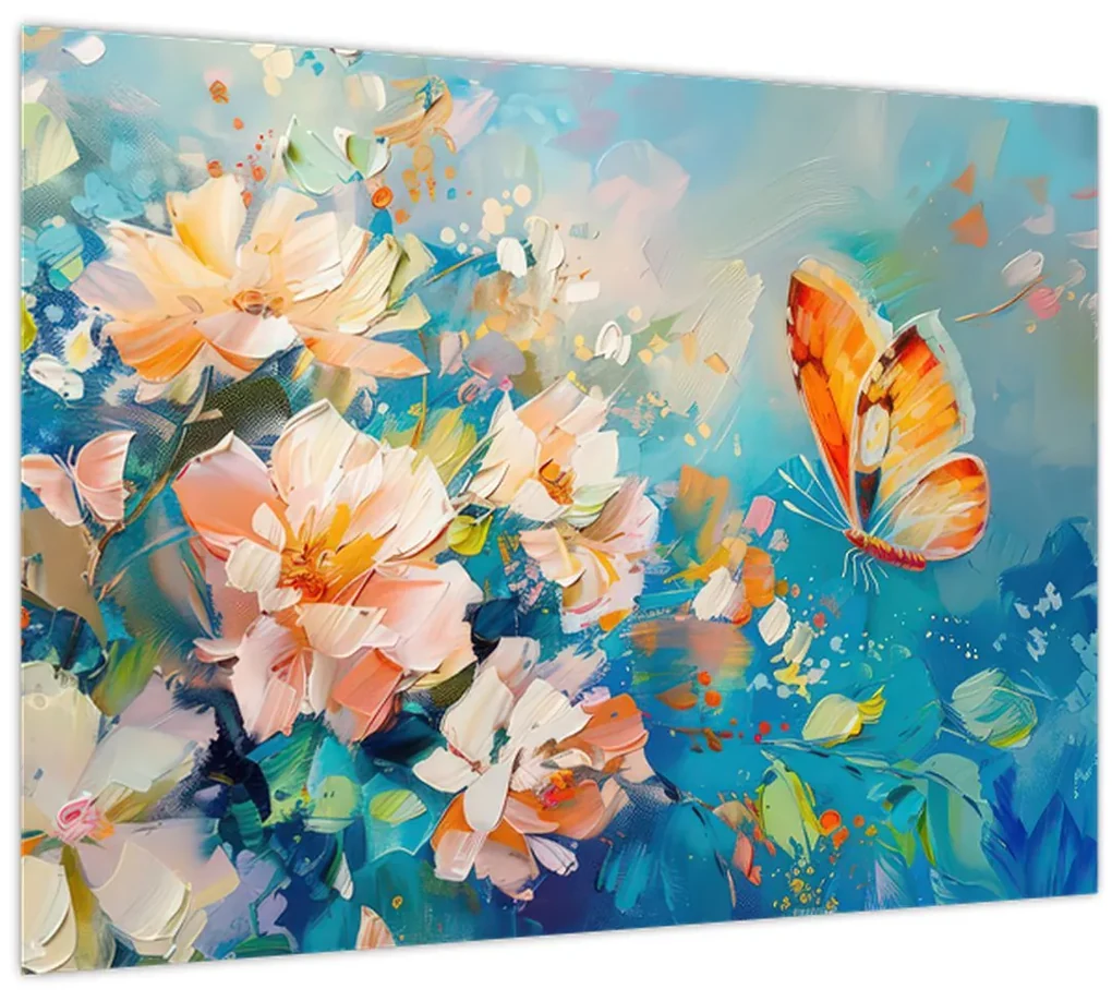 Obraz - Motýľ a kvety, olejomaľba II. (70x50 cm)