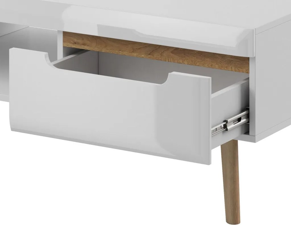 Konferenčný stolík so zásuvkami Nordi, dub riviera/biela lesk