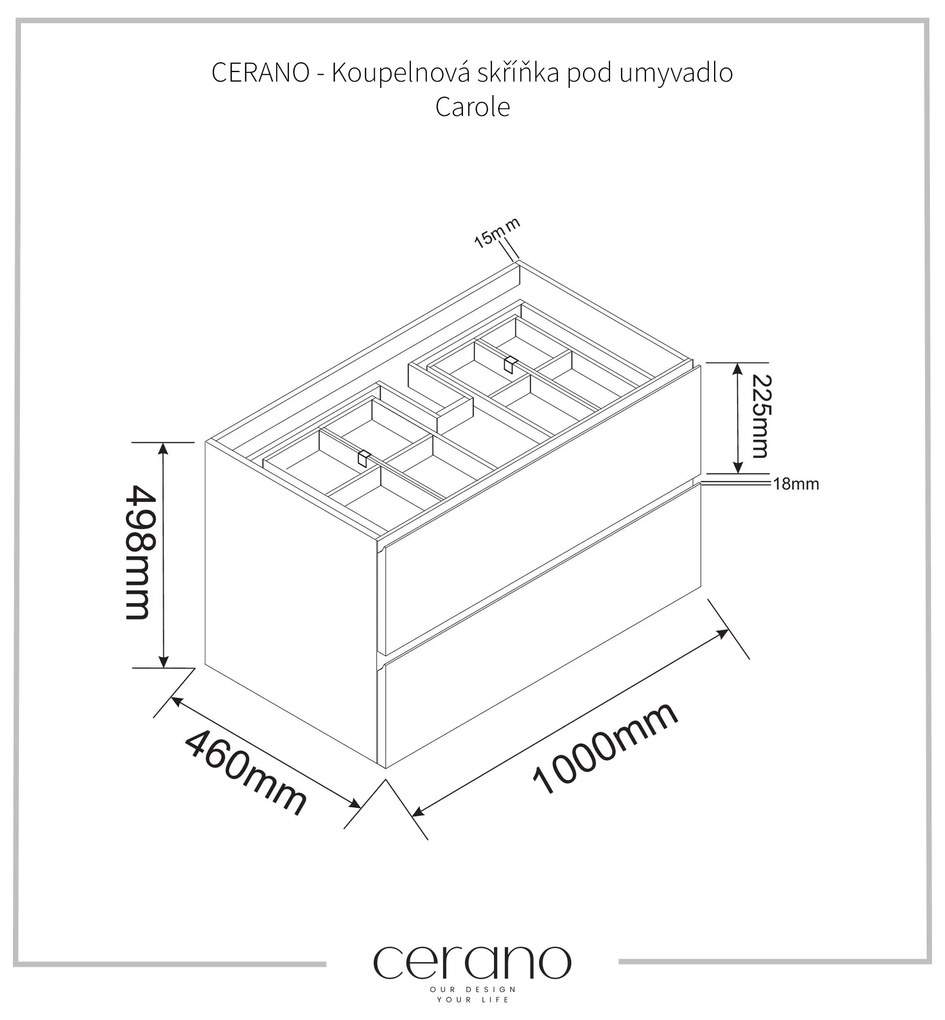 CERANO - Kúpeľňová skrinka pod umývadlo Carole - biela matná - 100x49, 8x46 cm