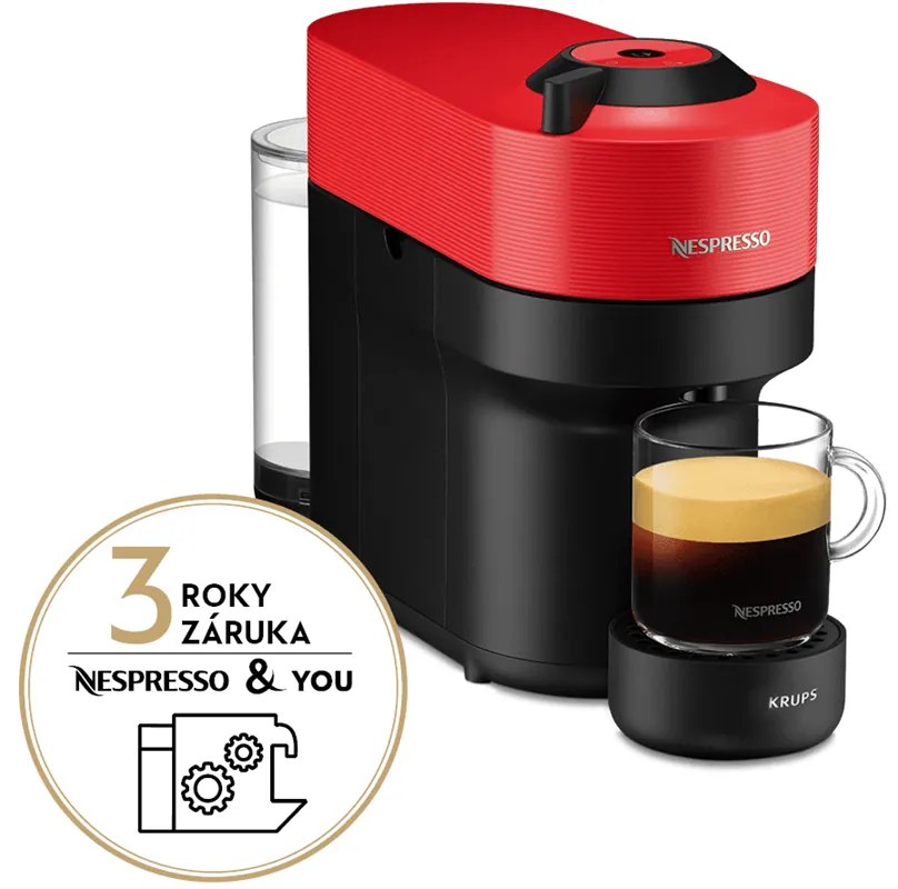 Kapsulový kávovar Krups Nespresso Vertuo Pop XN920510 červený (použité)