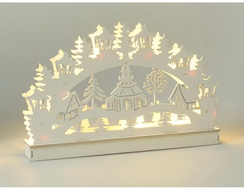 Vianočná LED dekorácia Kostol s domčekmi, 29 x 4,5 x 19 cm, 6 LED, teplá biela