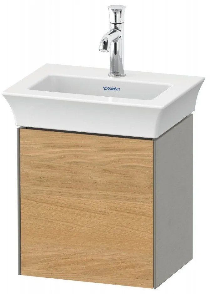 DURAVIT White Tulip závesná skrinka pod umývadielko, 1 dvierka, pánty vľavo, 384 x 298 x 410 mm, dub prírodný masív/kameňovo šedá matná, WT4240LH592