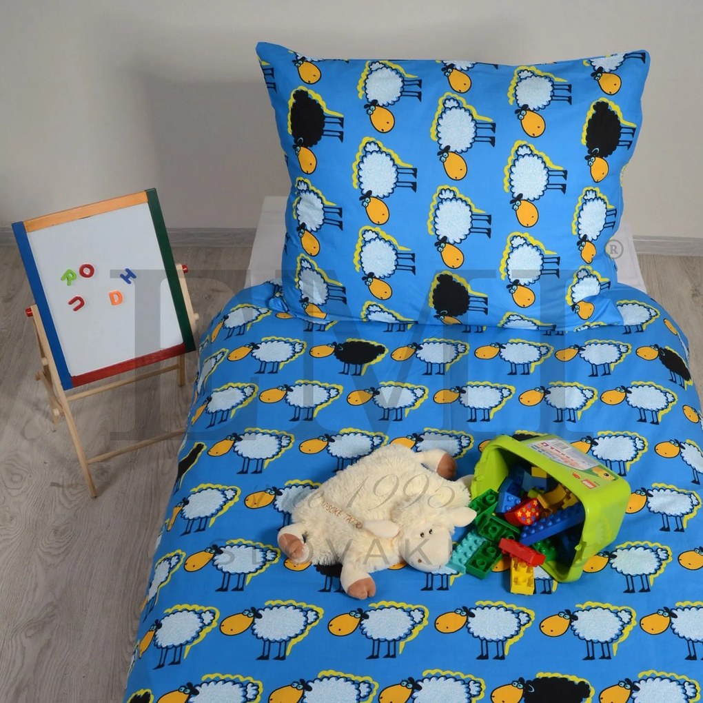 Obliečky detské ovečky modré EMI: Detský set 90x130 + 45x65