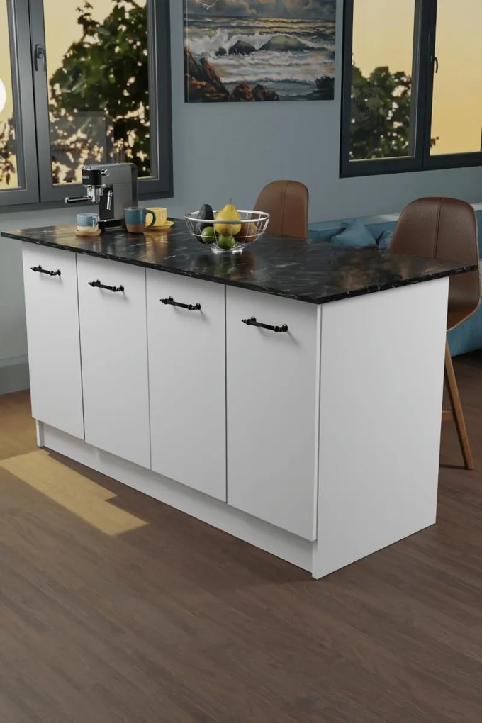 Kuchynský ostrovček VERRI, biela/čierny mramor
