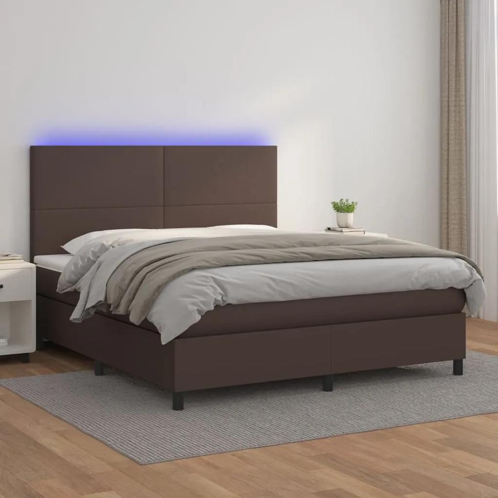 Boxspring posteľ s matracom a LED hnedá 180x200 cm umelá koža 3135840