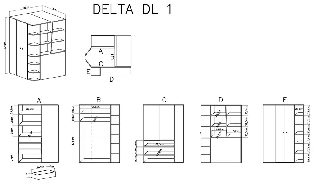 Rohová skriňa Delta DL1 L/P - Dub / Antracitová