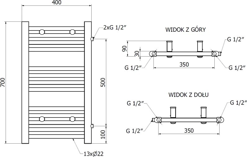Mexen Mars, vykurovacie teleso 700 x 400 mm, 238 W, bočné pravé a spodné pripojenie, biela, W110-0700-400-00-20-S