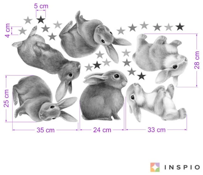Nálepky na stenu - Sivé zajačiky do detskej izby