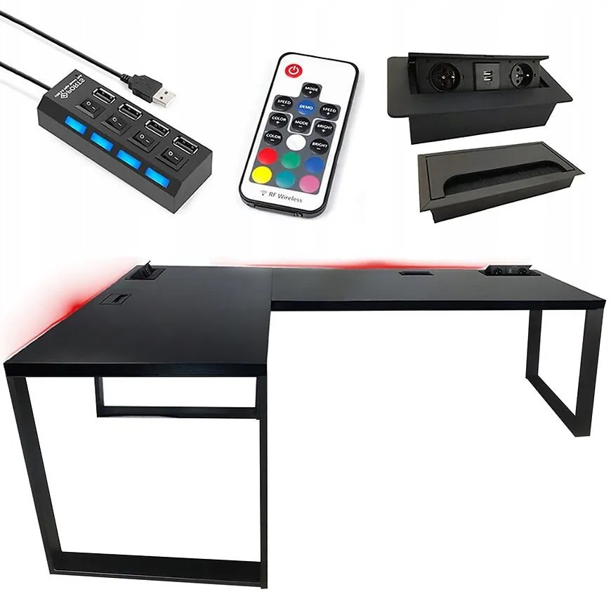 Písací Stôl Roh. Loft Top Čierna 202x136x3,6 Model 3