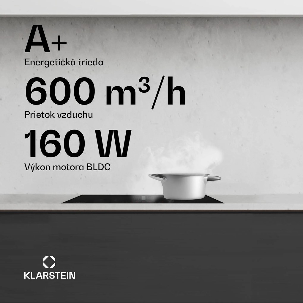 Klarstein AirJet 60 Down Air System, indukčný sporák + DownAir-digestor, 10 000 W, 600 m³/h, Boost