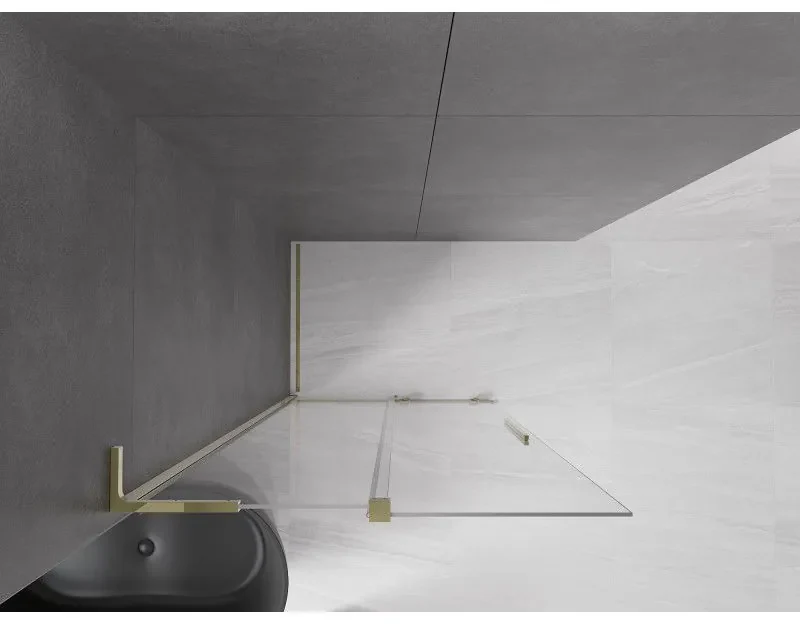 Mexen Velar L, posuvná sprchová zástena Walk-in 110 x 200 cm, 8mm číre sklo, zlatá lesklá, 871-110-003-03-50