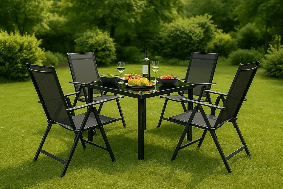 ZÁHRADNÉ KOMBO bioklimatická pergola s lamelami BestBerg BBP-9G + záhradný jedálenský set 4+1 BestBerg BBGF-62BK