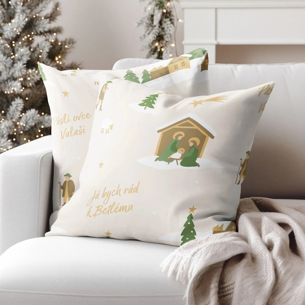 Goldea vianočná bavlnená obliečka na vankúš - pásli ovce valaši 45 x 45 cm