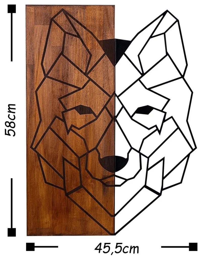 Nástenná drevená dekorácia WOLF hnedá/čierna