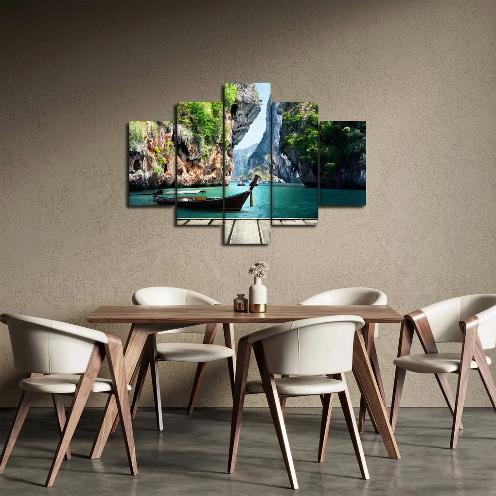 Obraz dlhej lode na pláži (150x105 cm)