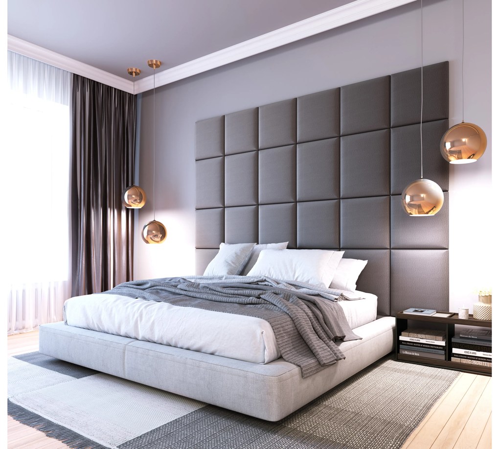 Set 24 čalúnených panelov Quadra 240x180 cm (sivá). Akcia -19%. Vlastná spoľahlivá doprava až k Vám domov. 1052018