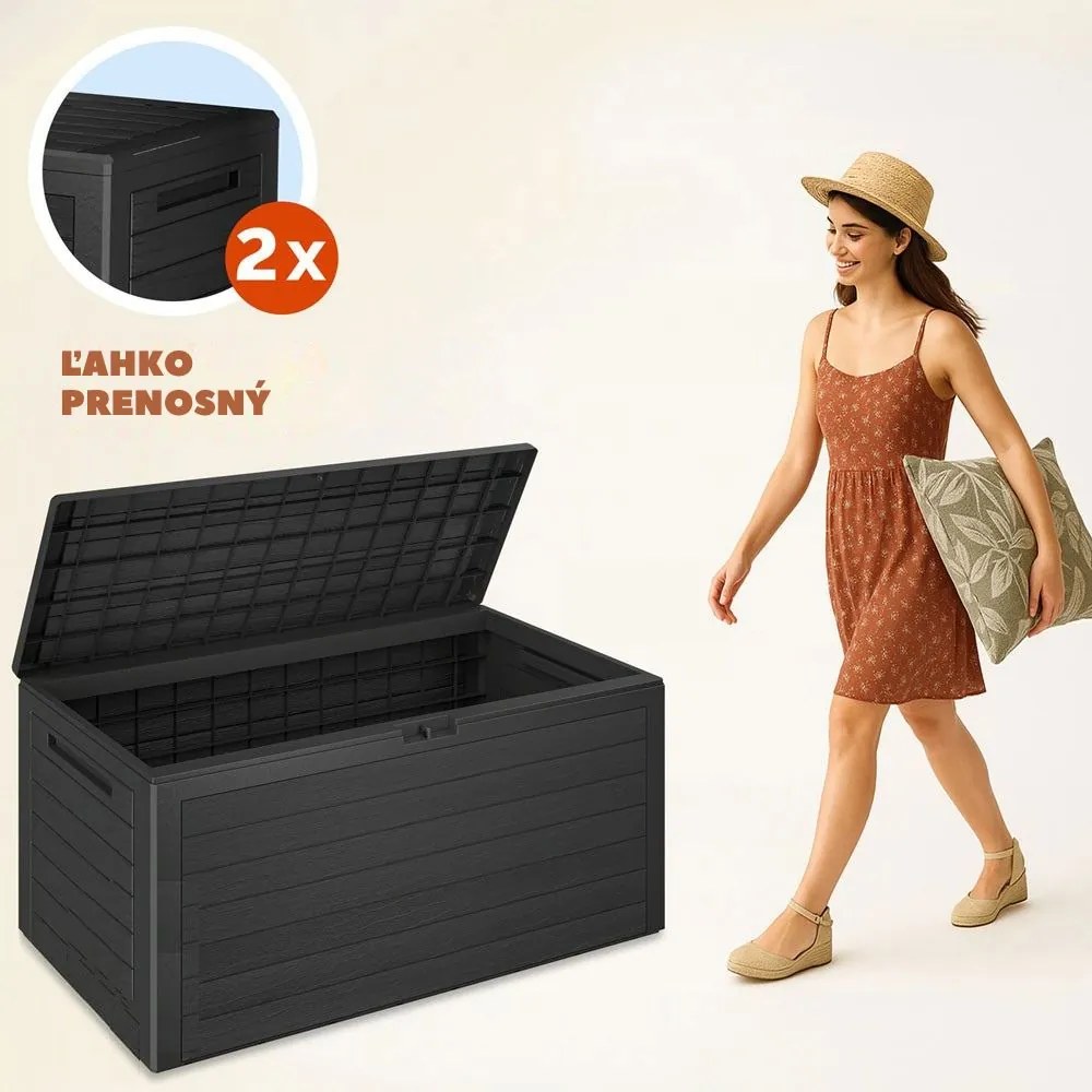 Úložný box WOODEBOX - 280L, 120x46x57cm, antracitová Prosperplast