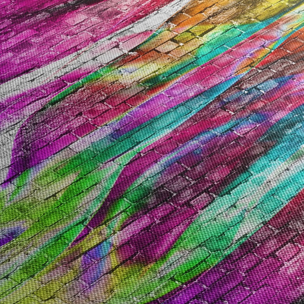 Obraz - Tehlový múr s farebnými plameňmi (90x60 cm)