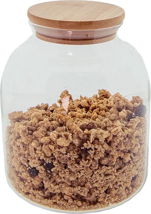 Sklenená skladovacia nádoba s bambusovým viečkom - Ø 12*15 cm / 1.2 l