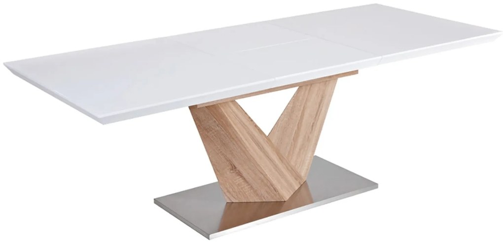 Rozkladací jedálenský stôl LANCE biely + dub sonoma