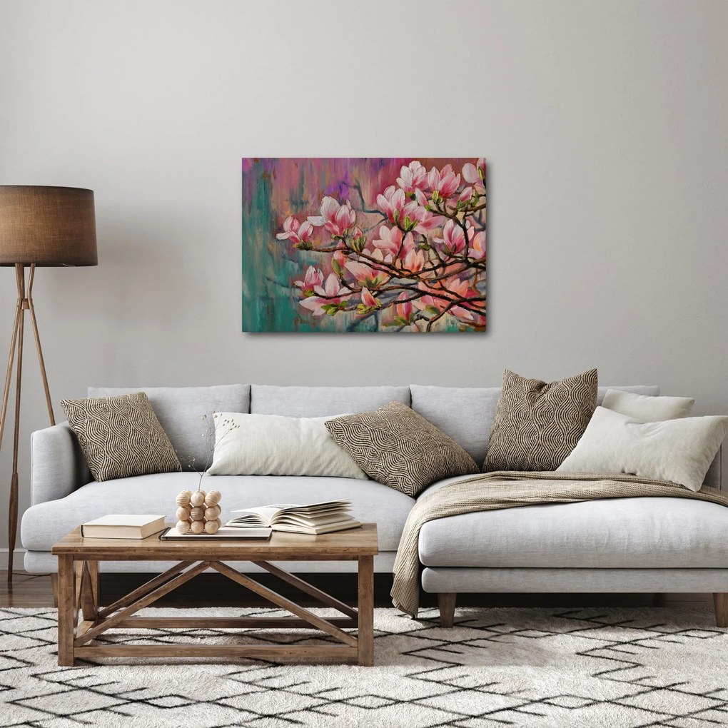 Obraz - Olejomaľba, Rozkvitnutá sakura (70x50 cm)