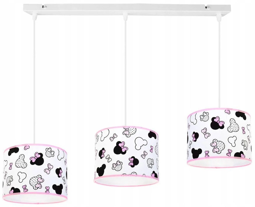 Detské závesné svietidlo Minnie, 3x textilné tienidlo so vzorom