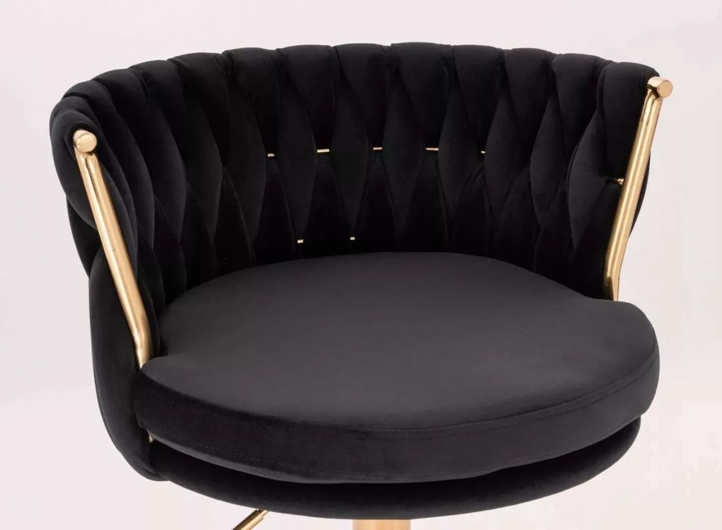 LuxuryForm DESIGN Stolička LYON VELUR na zlatom tanieri - čierna