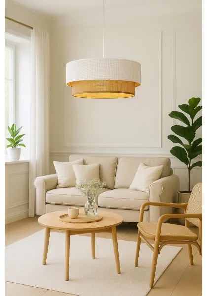 Závesný luster BORHO na lanku 1xE27/60W/230V pr. 50 cm biela/juta