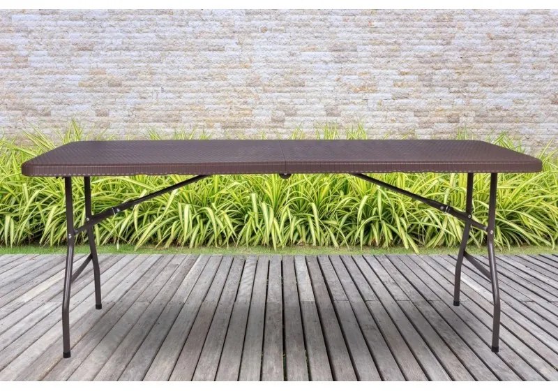 Cateringový skladací ratanový stôl 180x75x73,5 cm – hnedý