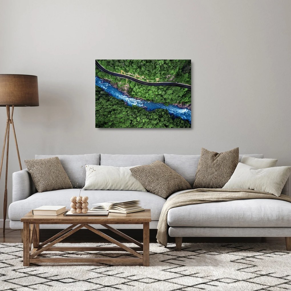 Sklenený obraz - Rieka medzi horami, Kaukaz, Rusko (70x50 cm)