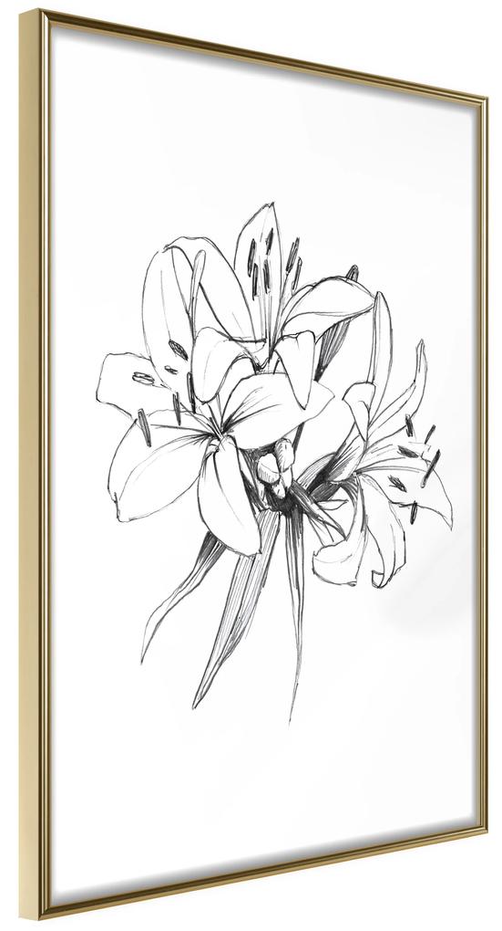 Artgeist Plagát - Drawn Flowers [Poster] Veľkosť: 40x60, Verzia: Čierny rám s passe-partout