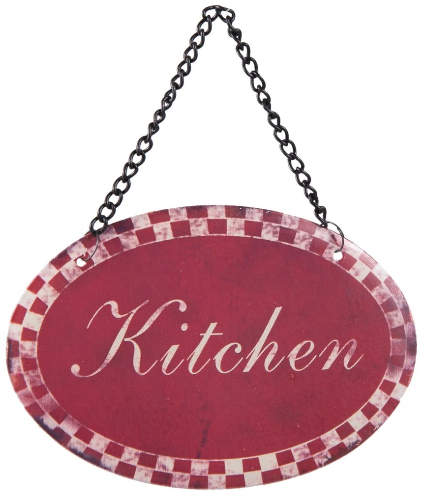 Červená závesná ceduľka Kitchen - 12 * 8 cm