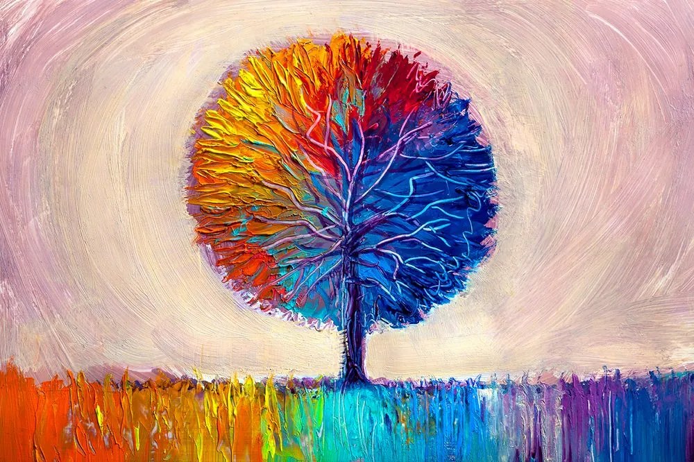 Samolepiaca tapeta pestrofarebný strom v akvarelovom prevedení