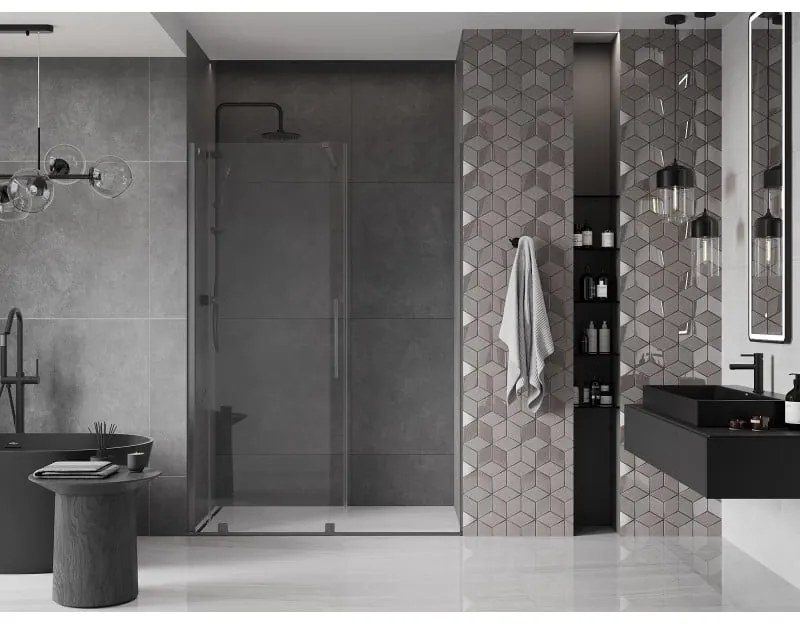 Mexen Velar, posuvné dvere do otvoru 160x200 cm, 8mm číre sklo, grafitová matná, 871-160-000-01-66