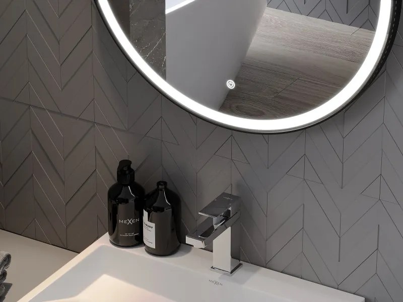 Mexen Reni, LED kúpeľňové zrkadlo s podsvietením 70x70 cm, 6000K, čierny rám, ochrana proti zahmlievaniu, 9812-070-070-611-70