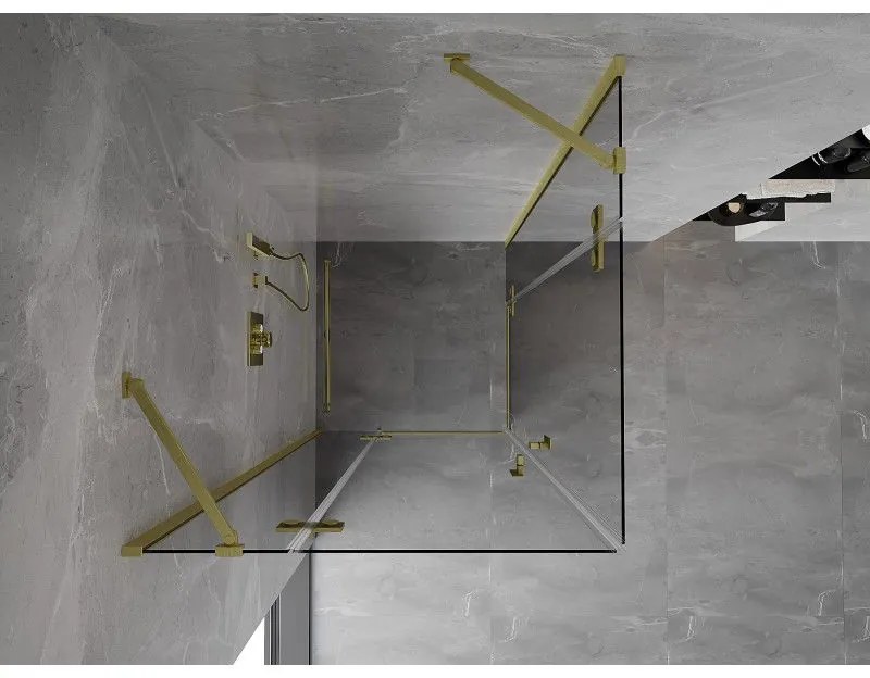 Mexen Mist-H Duo, 2-krídlový výklopný sprchový kút 120 x 120 cm, číre sklo, zlatý matný profil, 8A5-120L-120P-55-00