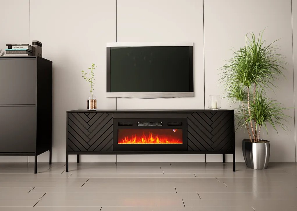 TV stolík EMY čierna s elektrickým krbom