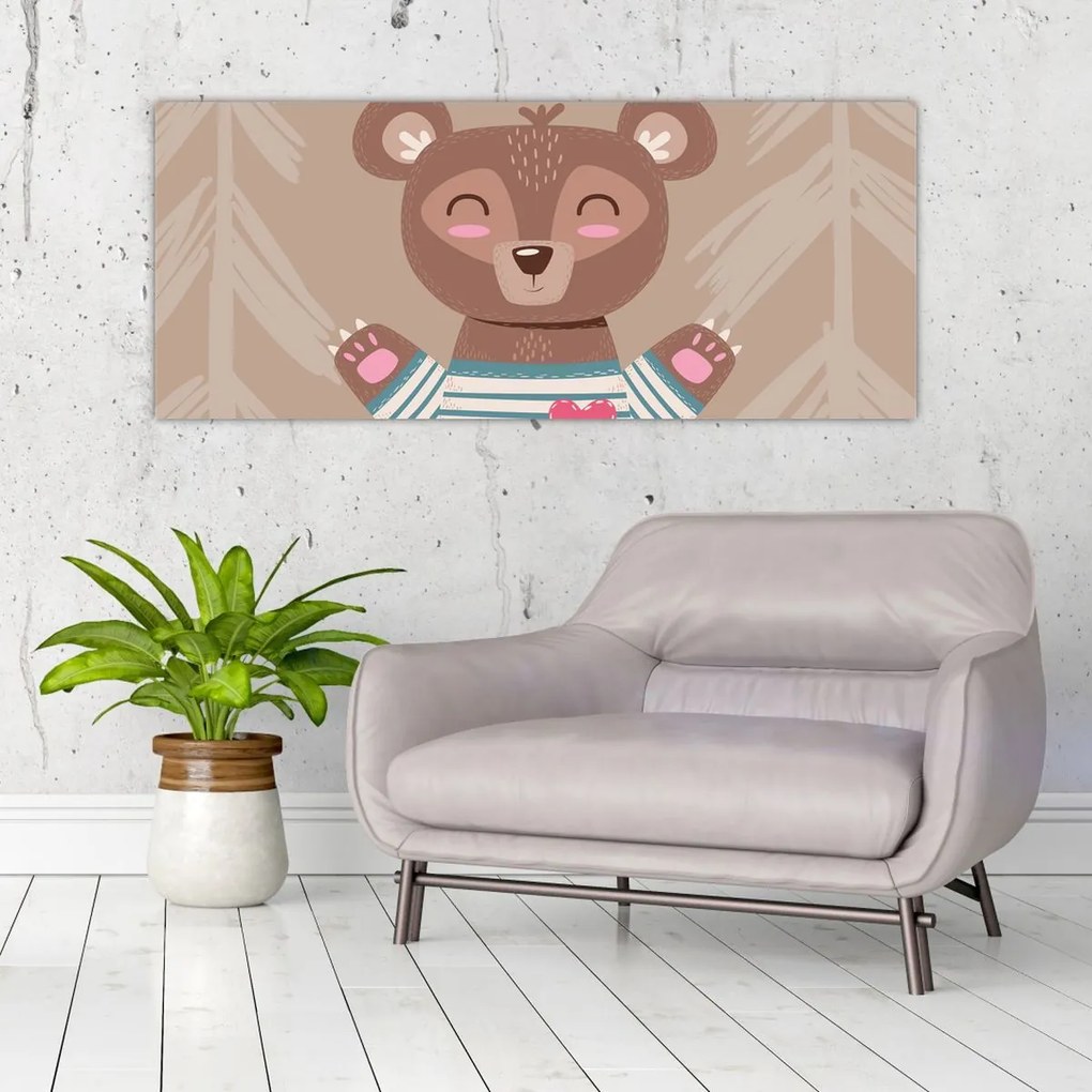 Obraz - Medvedík v pruhovanom tričku (120x50 cm)