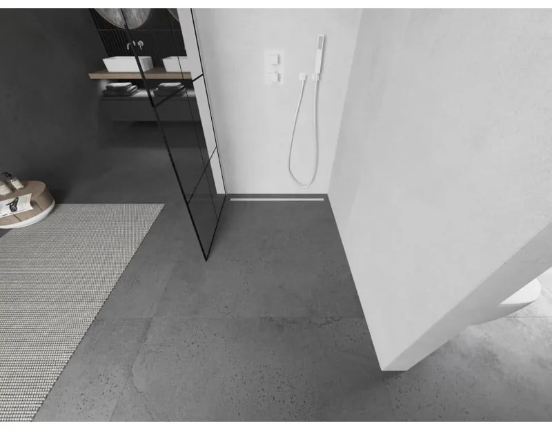 Mexen Kioto L, sprchová zástena Walk-In 70 x 200 cm, 8mm číre sklo čierny vzor, biely profil, 800-070-103-20-77